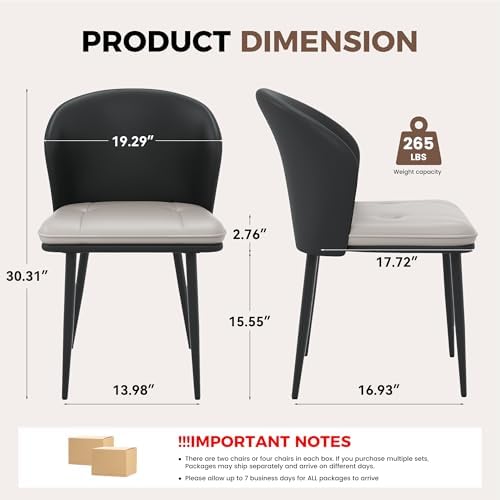 Faux Leather Dining Chairs Set of 4, Curved Back Upholstered Accent Chair, Mo...