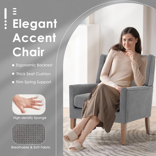 COLAMY Modern Wingback Living Room Chair, Upholstered Fabric Accent Armchair,...