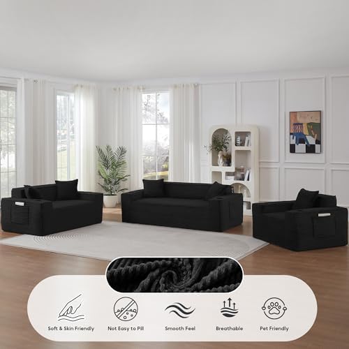 Boneless Sectional Sofa 3 Piece Set with Cup Holders & Side Pockets, Mode...