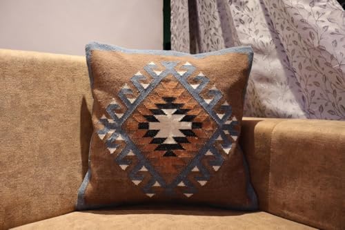 Handmade 100% Wool Kilim Pillow Cover – 18x18 Inches, Durable Indian Cushion ...