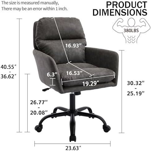 YITAI Adjustable Home Office Desk Chair with Comfy Square Mid-Back, Faux Leat...