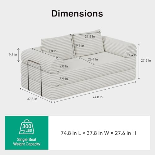 Novilla 75" Convertible Futon Sofa Bed, Boneless Couch with Smarts Coil®...