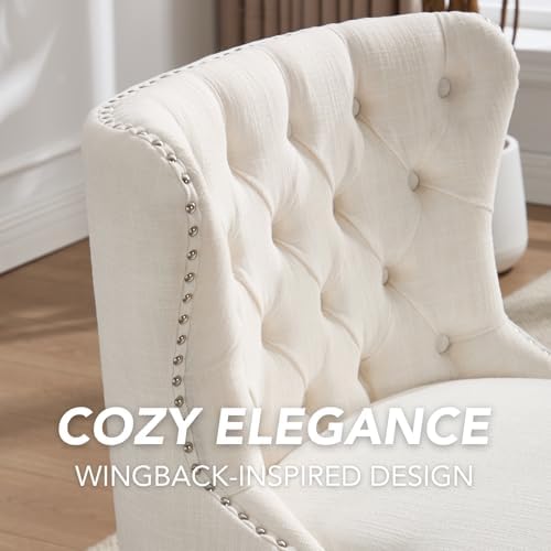 chairus Tufted Cream White Accent Chair, Armless Linen Living Room Chair
