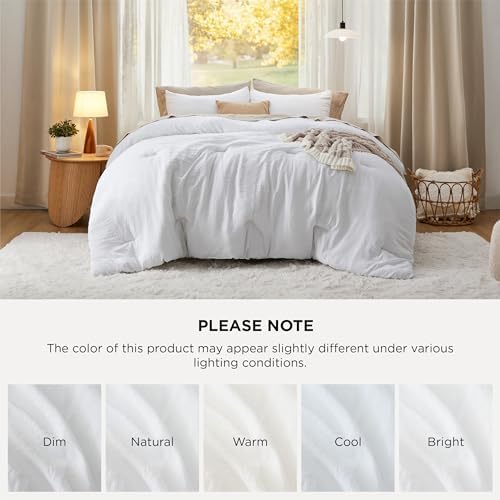 Bedsure King Comforter Set Prewashed Soft Bedding Set 3Pcs White 104"x90...