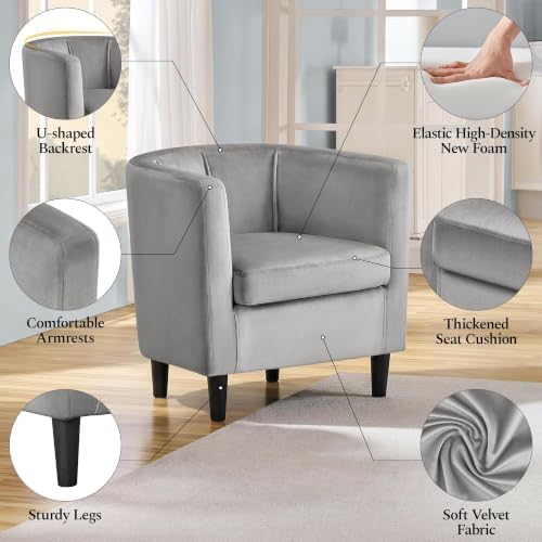 Yaheetech Barrel Accent Chair, Upholstered Modern Armchair, Gray