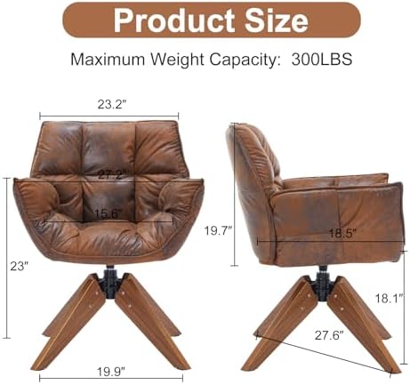 Mid Century Accent Chair No Wheel 360° Swivel PU Cozy Vanity Chair Wood Leg