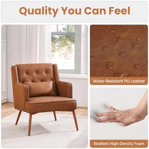 Yaheetech Accent Chair, Mid-Century Modern Armchair, Retro Brown