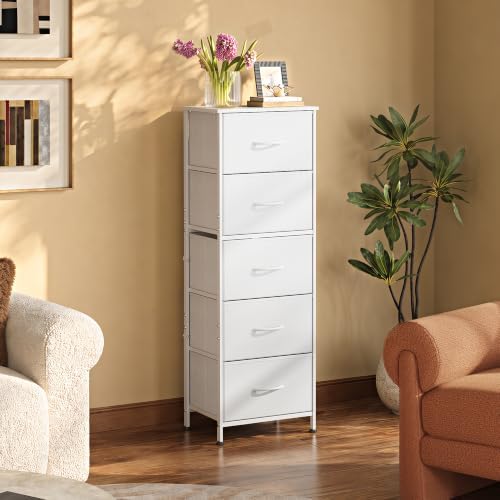 WLIVE Tall Dresser for Bedroom, 5 Drawer Dresser, White