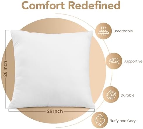 Utopia Bedding 26x26 Outdoor Pillows, Water Resistant Throw Pillows, 2-Pack | Outdoor Throw Pillows, Water Repellent, Decorative Pillow for Patio Furniture & Porches, Plush & Supportive, Pack of 4, White