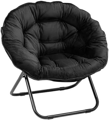 Grezone Folding Saucer Chair, Oversized Lazy Moon Chair with Metal Frame, Com...