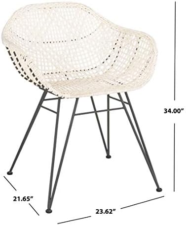 Safavieh Home Jadis White and Dark Grey Leather Woven Dining Chair, Set of 2