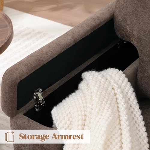 Modern Upholstered Accent Chair, Living Room Chairs with Storage Armrest, Com...