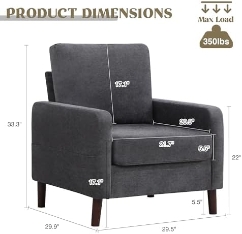 Accent Chair Set of 2, Upholstered Living Room Chairs with Wood Legs and Side...