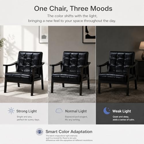 Mid Century Modern Faux Leather Accent Chair, Lounge Chair Indoor Comfy Uphol...