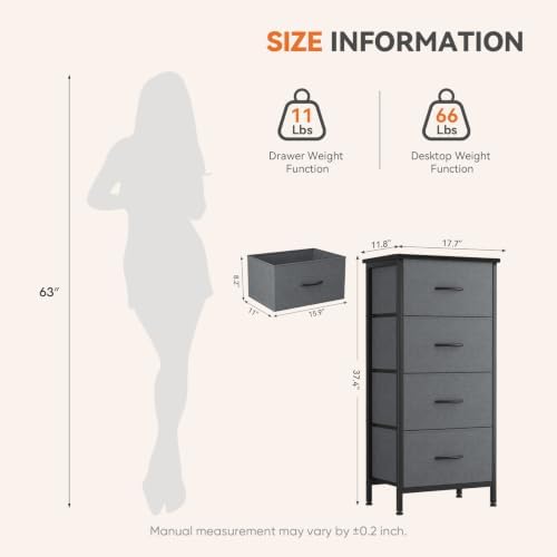 Sweetcrispy Dresser for Bedroom, 4 Drawer Storage Cabinet, Tall Nightstand