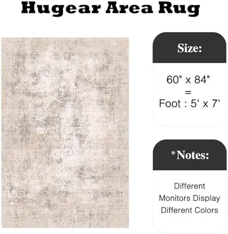 HUGEAR 5x7 Beige Abstract Washable Area Rug for Living Room