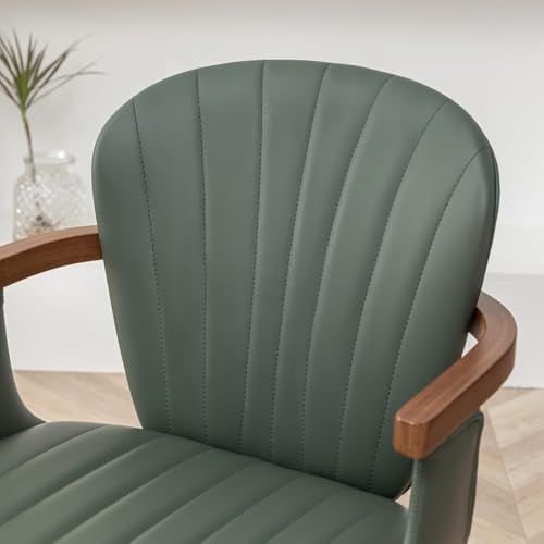 LUNLING Swivel Dining Chairs, Mid Century Modern Green Faux Leather Kitchen C...