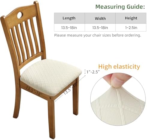 Fuloon Dining Chair Seat Covers Stretch Slipcovers, 6 Pack, Beige