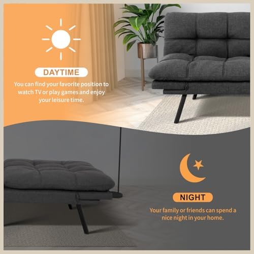 MUUEGM 71" Futon Sofa Bed, Cozy Convertible Loveseat Sleeper, Linen Fabr...
