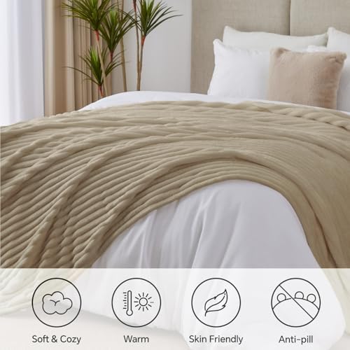 BEDELITE Ribbed Full Size Blanket for Bed, Linen, 84"x90"