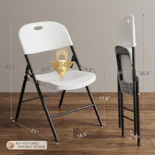 Nazhura 350 Weight Limit Heavy Duty Plastic Folding Chair with Reinforced Ste...