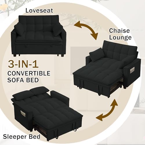 Convertible Sofa Bed, Loveseat Sleeper Sofa with Pull Out Bed and Adjustable ...
