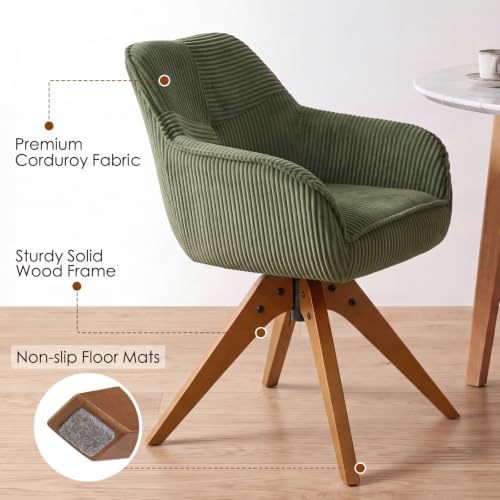 Furniliving Swivel Dining Chairs Set of 2, Mid Century Modern Corduroy Swivel...