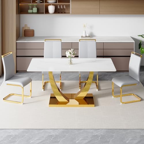 Glass Dining Table Set for 4, 63" Modern Dining Table Set for 4