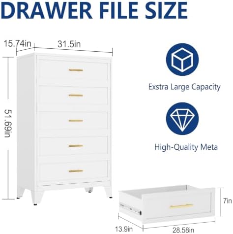 Ckzbx Metal Dresser Under Desk Metal Filing Cabinets, 53.54" H Drawer Ch...