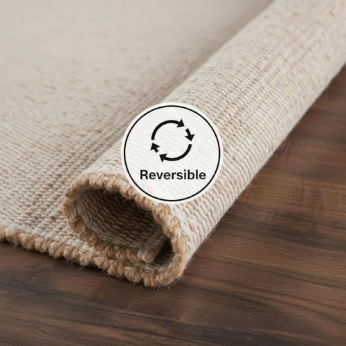 5X7 Jute & Cotton Rug Braided Boho Rugs - Farmhouse Decor - Hand Woven Na...