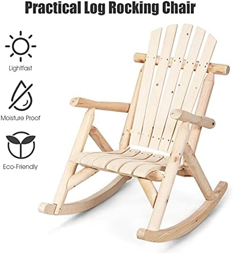 GIANTEX Log Wooden Rocking Chair Set of 2, Wood Porch & Patio Rockers wit...