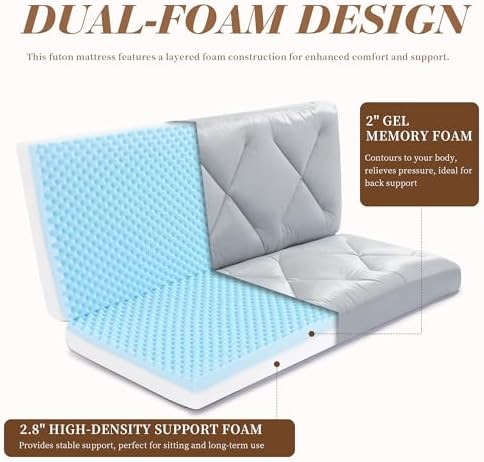 MABOZOO Foldable 6'' Full Size Futon Mattress, Dual-Sided Foam Design...