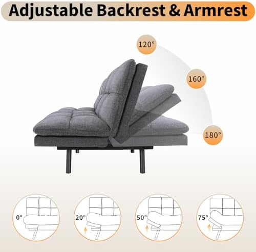 MUUEGM 71" Futon Sofa Bed, Cozy Convertible Loveseat Sleeper, Linen Fabr...