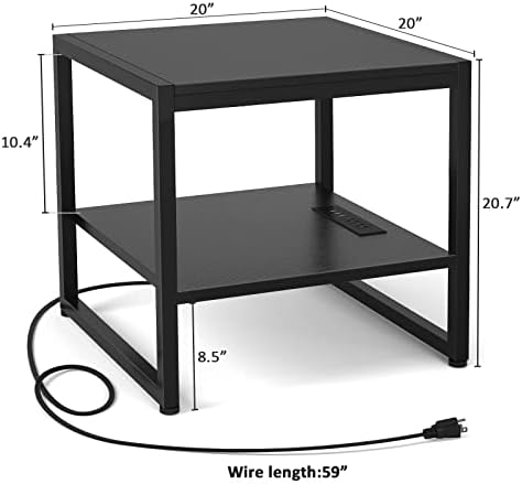 Homieasy End Table with Charging Station, 20" Mini Fridge Stand, Black