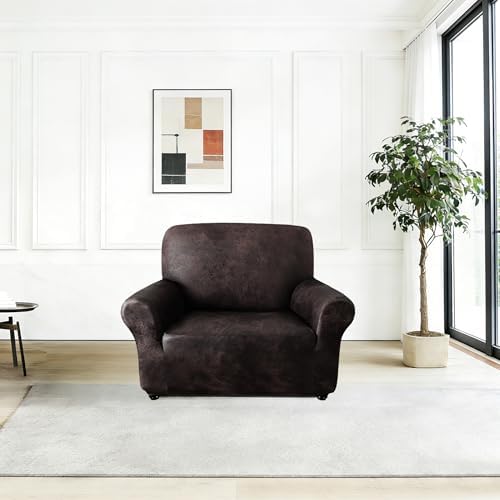 ANARACHON 1-Piece Leather-Look Armchair Cover, Stretch Chair Slipcover