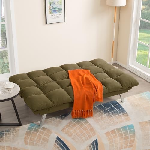 NicBex Corduroy Futon Sofa Bed with Adjustable Armrest & Backrest, Green