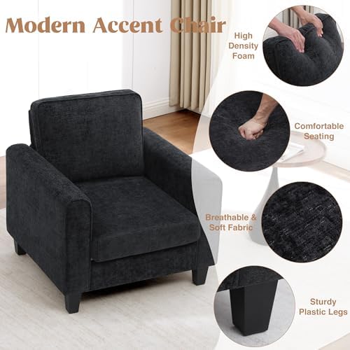Accent Chair for Living Room, Mid Century Modern Upholstered Living Room Chai...