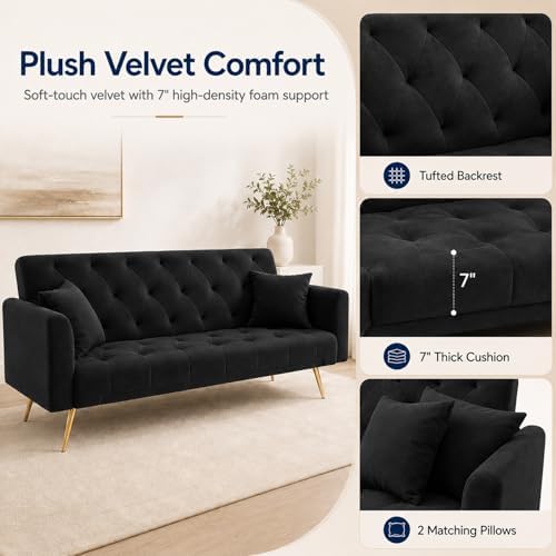 Majnesvon 71" Convertible Folding Sleeper Sofa Couch,Modern Velvet Loves...