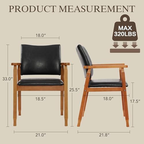 GOTMINSI Mid-Century Modern PU Leather Dining Chair with Arms, Solid Wood Fra...