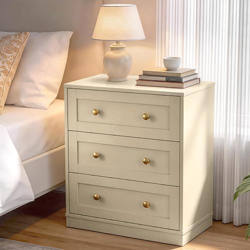 RoyalCraft Small 3 Drawer Dresser, Beige Dresser for Bedroom, Wood Nightstand...