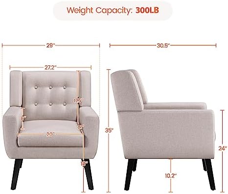 Yaheetech Accent Chair, Living Room Chair, Mid-Century Modern Vibe, Beige