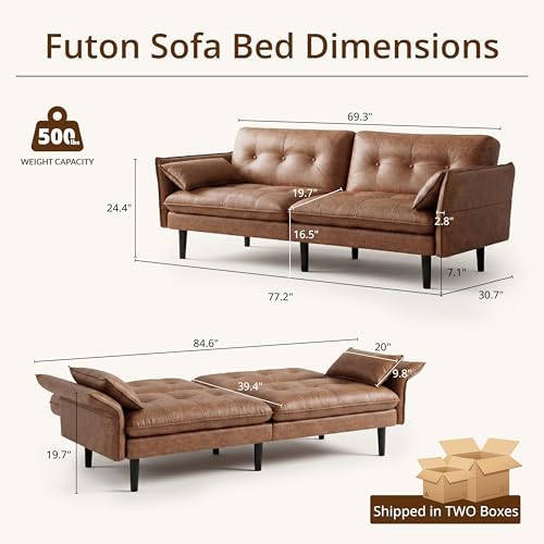 Faux Leather Futon Sofa Bed, Convertible Sleeper Sofa Couch