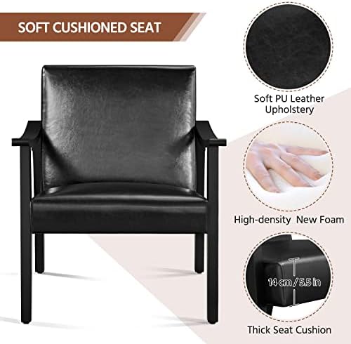 Yaheetech Accent Chairs Set of 2, Mid-Century Faux Leather Armchairs, Black