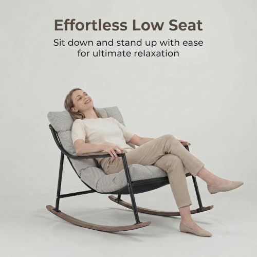 Papasan Rocking Chair with Armrest Outdoor Indoor,Heavy Duty Metal Outdoor Ro...