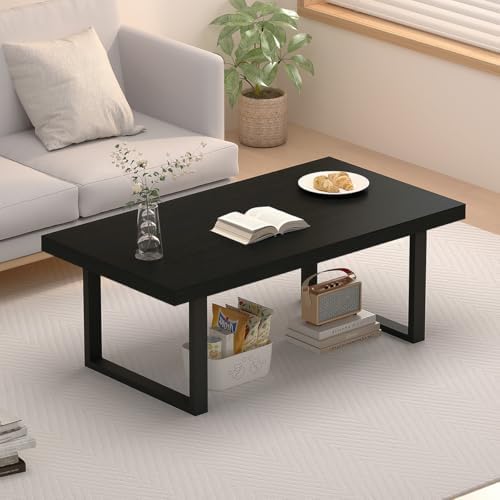 IBF Black Coffee Table,Simple Industrial Wood Center Table Black Oak 39 in