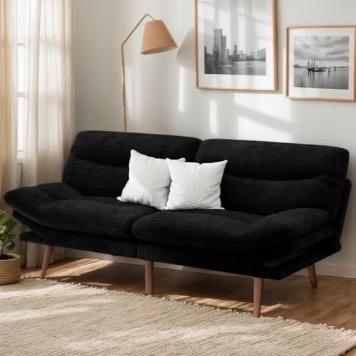 Amada 66 inch 3-in-1 Convertible Futon Sofa Bed, Black