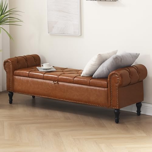 Storage Bed Bench for Bedroom, Faux Leather 67" End of Bed Benches, King...