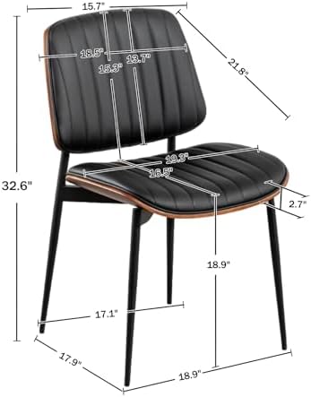LUNLING Dining Chairs Set of 2 Mid Century Modern Retro Faux Leather Chair wi...