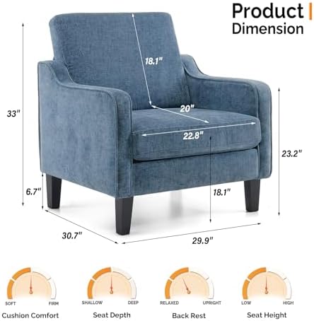 VINGLI Navy Blue Accent Chair Chenille Upholstered Armchair for Living Room