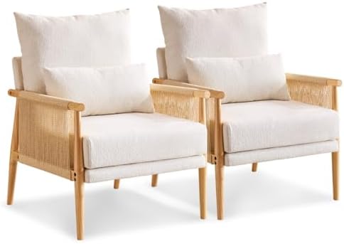 VINGLI Boho Braid Accent Armchairs Set of 2,Mid-Century Modern Chiars with So...